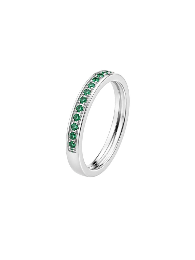 Anel Aparador Aliança Microzirconia Folheado a Ouro 18k, Prata 925 e Diamante - Verde