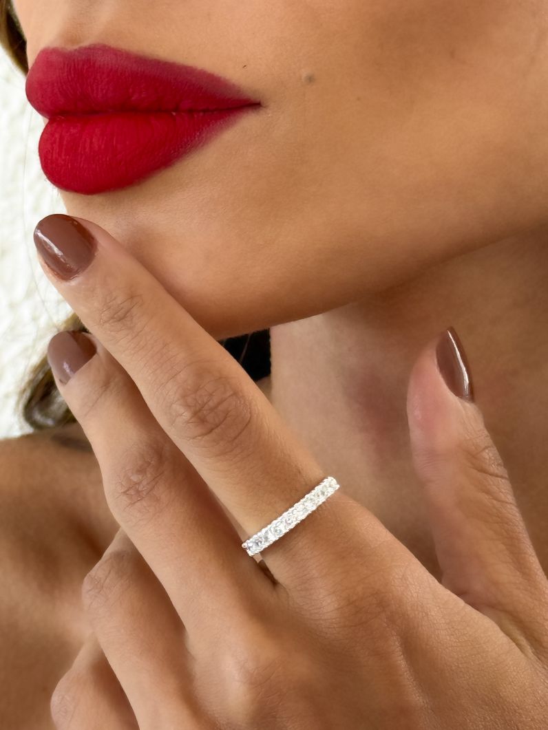 Anel Aparador Virginia 2 Folheado a Ouro 18k, Prata 925 e Diamante Cristal