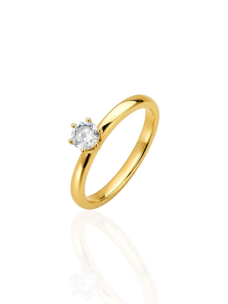 Anel de Aço Inoxidável Folheado a Ouro 18k Com Ponto de Luz