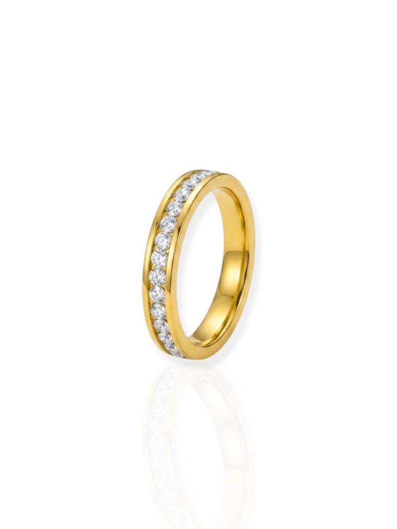 Anel de Aço Inoxidável Folheado a Ouro 18k Com Zircônia