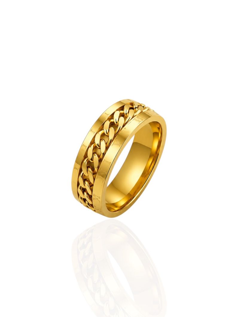 Anel de Aço Inoxidável Folheado a Ouro 18k Com Elos
