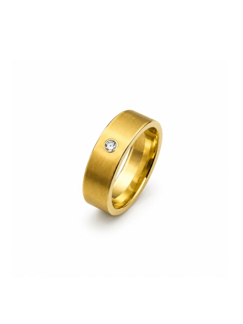 Anel de Aço Inoxidável Folheado a Ouro 18k Design Liso