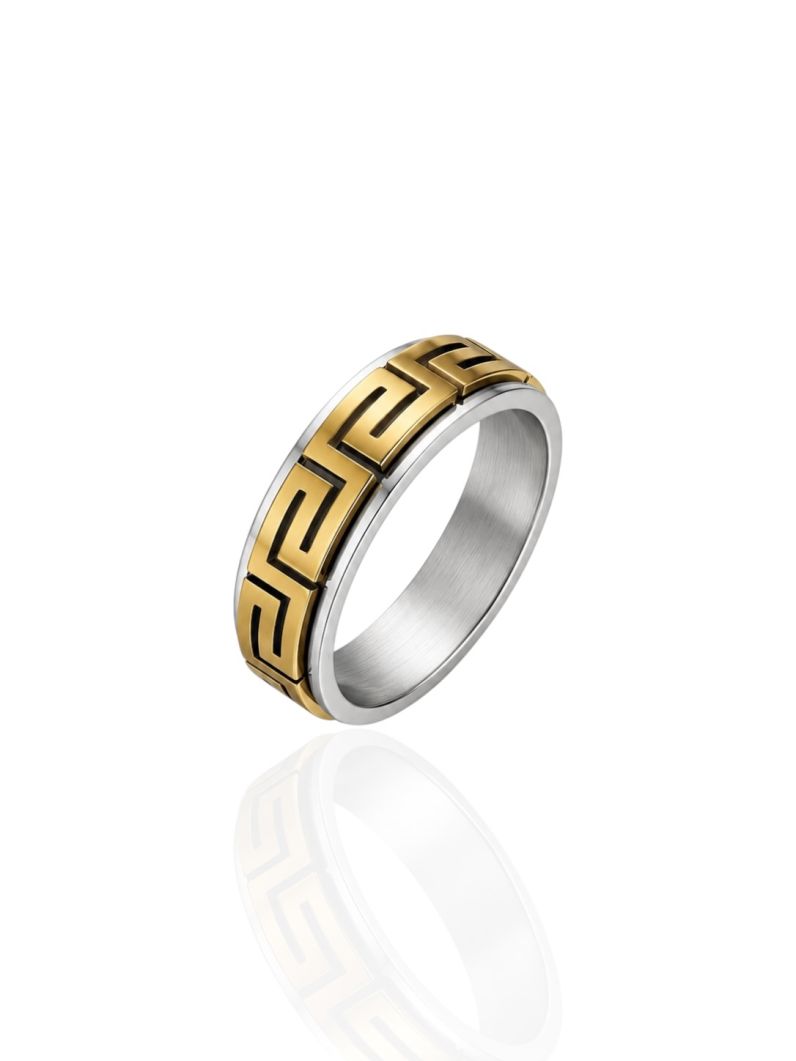 Anel de Aço Inoxidável Folheado a Ouro 18k e Prata Design Mix Grandes Marcas