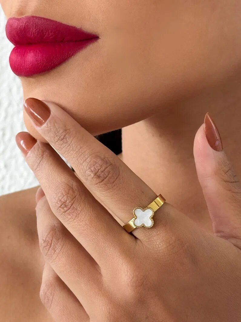 Anel de Aço Inoxidavel Folheado a Ouro 18K e Prata Inspiração Vg. Resinado