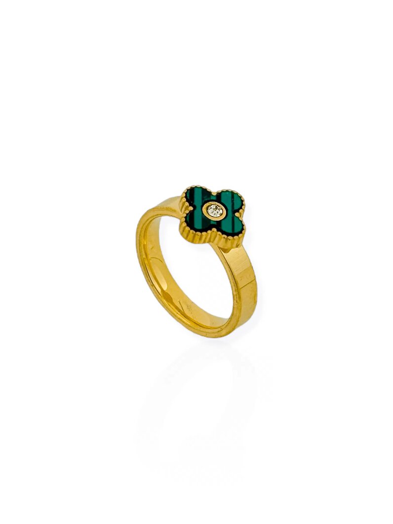 Anel de Aço Inoxidavel Folheado a Ouro 18K e Prata Inspiração Vg. Resinado e Ponto de Luz