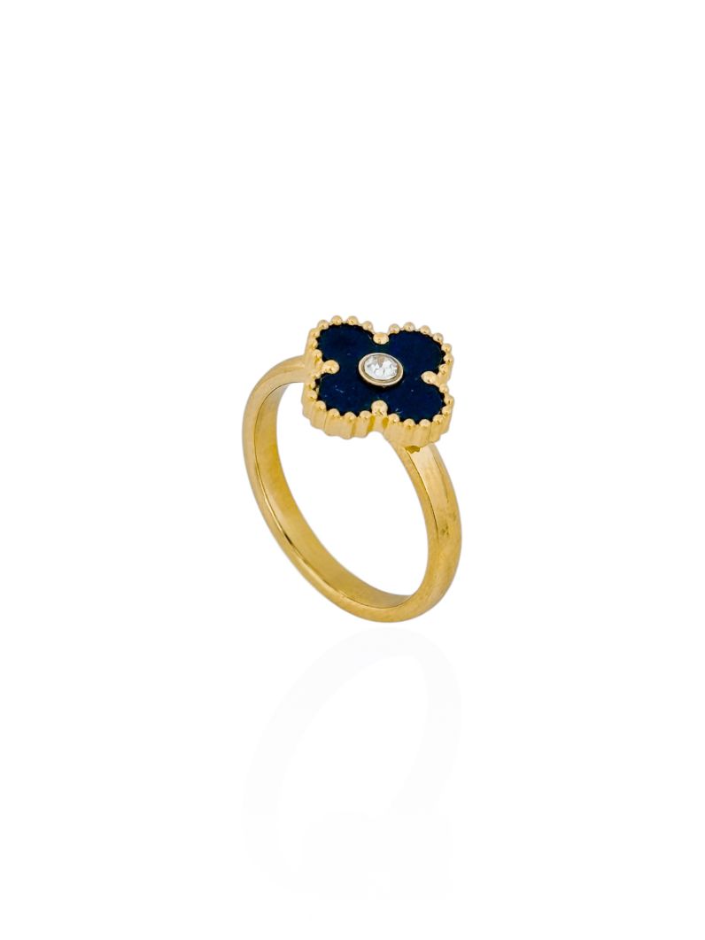 Anel de Aço Inoxidavel Folheado a Ouro 18k Inspiração Vg Resinada com Ponto de Luz