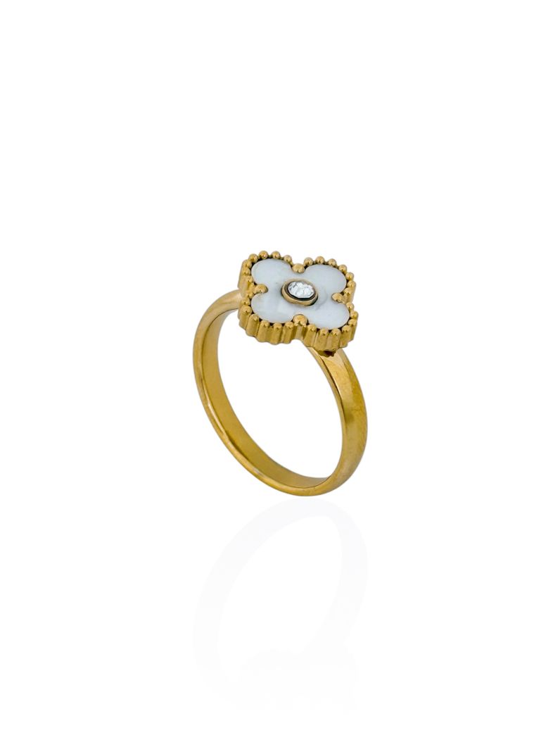Anel de Aço Inoxidavel Folheado a Ouro 18k Inspiração Vg Resinada com Ponto de Luz