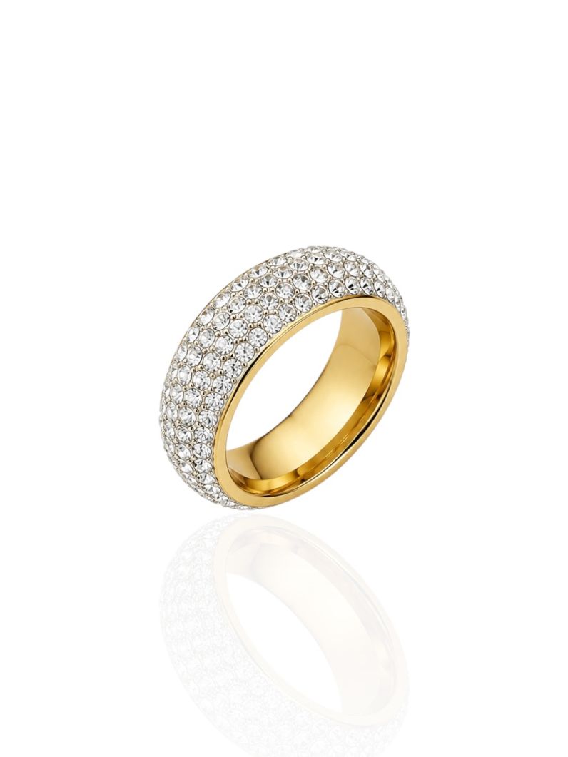 Anel de Aço inoxidável Folheado a Ouro 18k Resinado e Cravejado