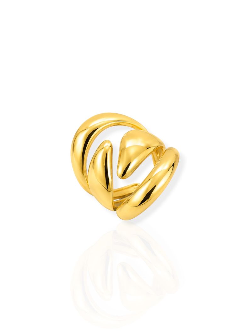 Anel de Aço Inoxidavel Regulável Folheado a Ouro 18k Design Organico