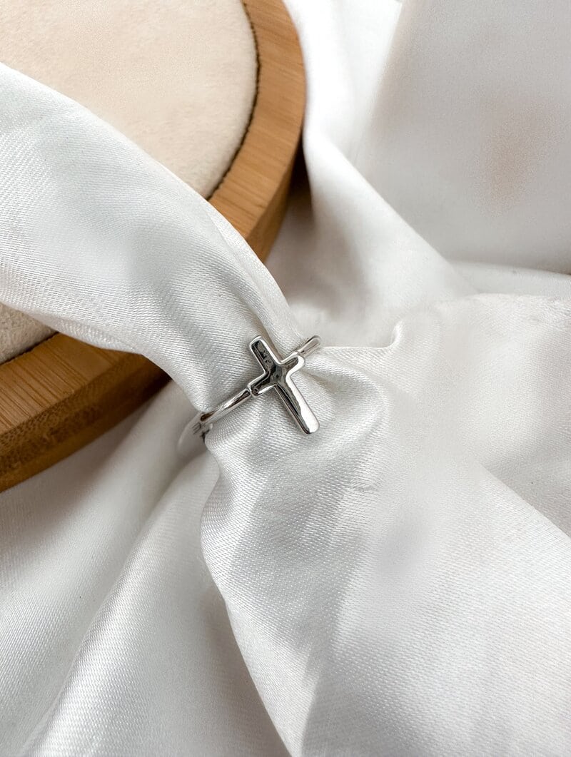 Anel de Falange Folheado a Ouro 18k e Prata Crucifixo Liso