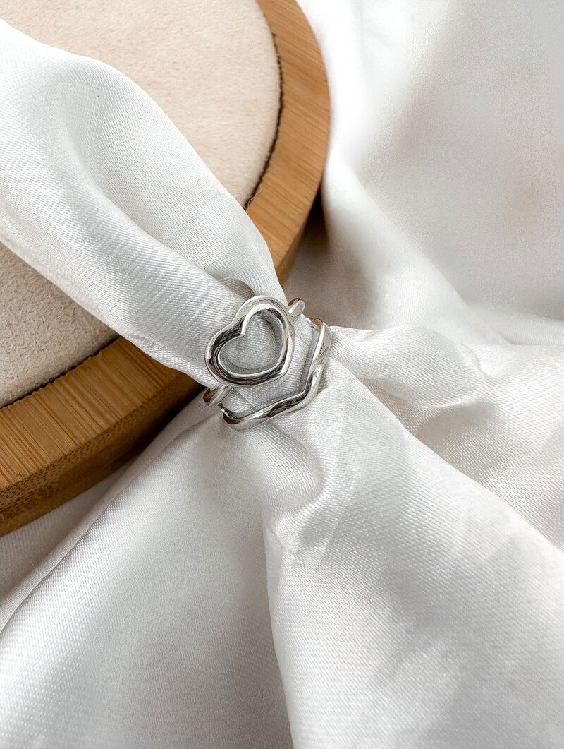 Anel de Falange Folheado a Ouro 18k e Prata Dois Fios com Coração