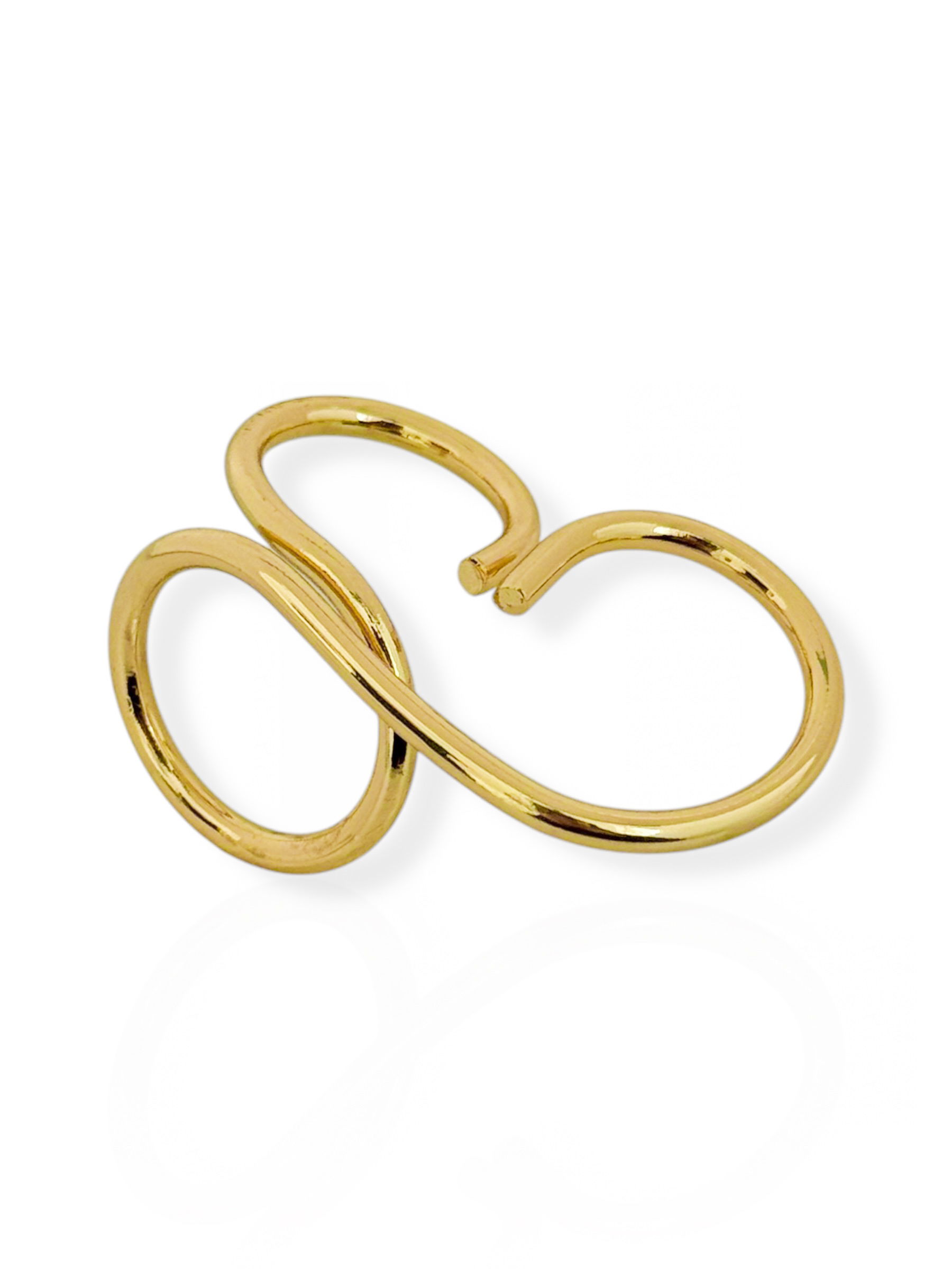 Anel Dois Dedos Folheado a Ouro 18k e Prata Fio Ondulado