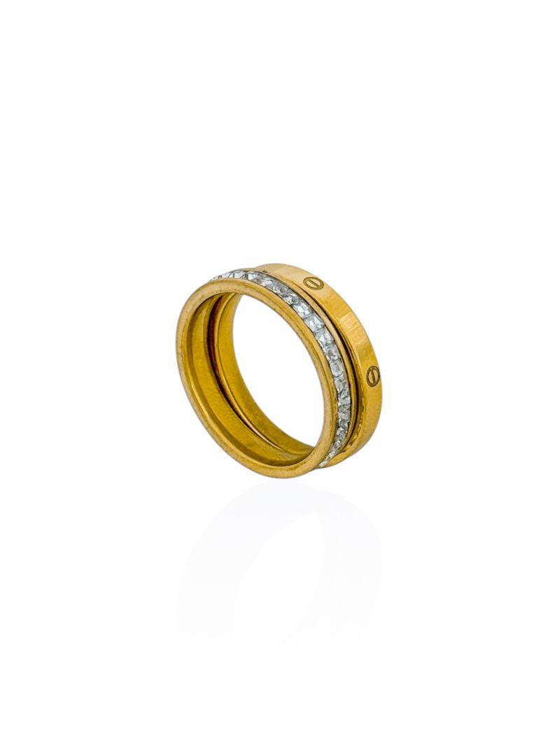 Anel Duplo de Aço Inoxidavel Folheado a Ouro 18k Inspiração Grandes Marcas