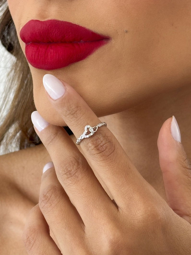 Anel Falange Folheado a Ouro 18k e Prata Coração Com Micro Zircônia