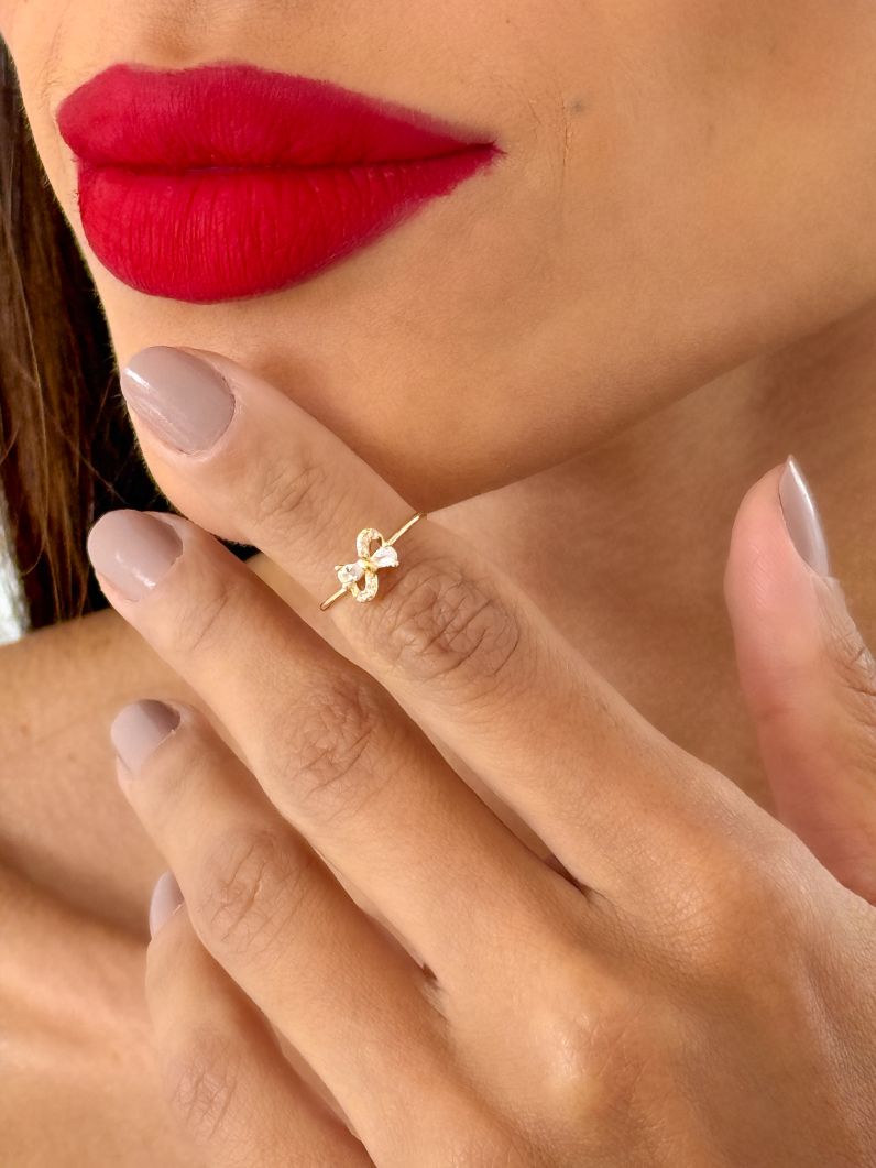 Anel Falange Folheado a Ouro 18k e Prata Laço Cravejado