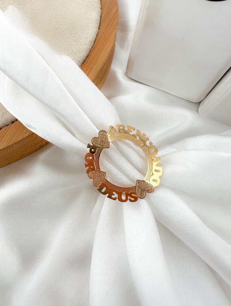 Anel Folheado a Ouro 18k 'Abençoado Por Deus'