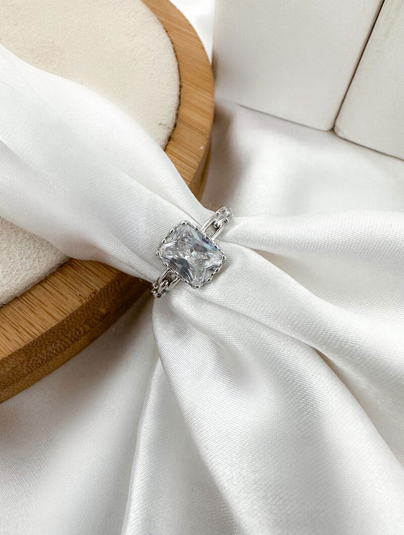 Anel Folheado a Ouro 18k a Prata 925 Corrente com Zircônia