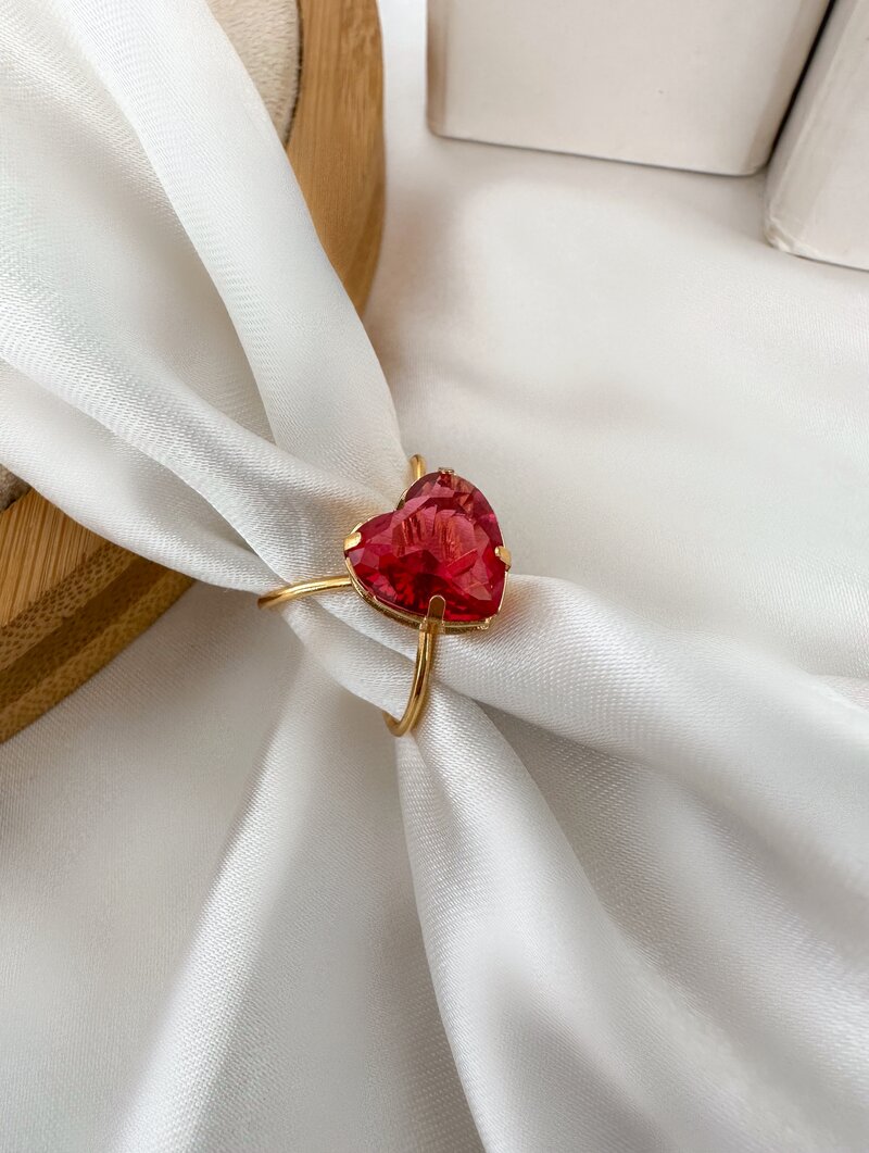 Anel Folheado a Ouro 18k Coração de Zircônia