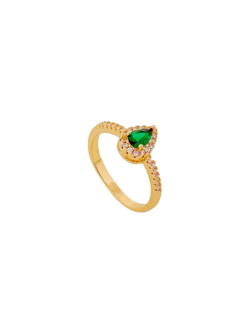 Anel Folheado a Ouro 18k Cristal de Zirconia em Gota