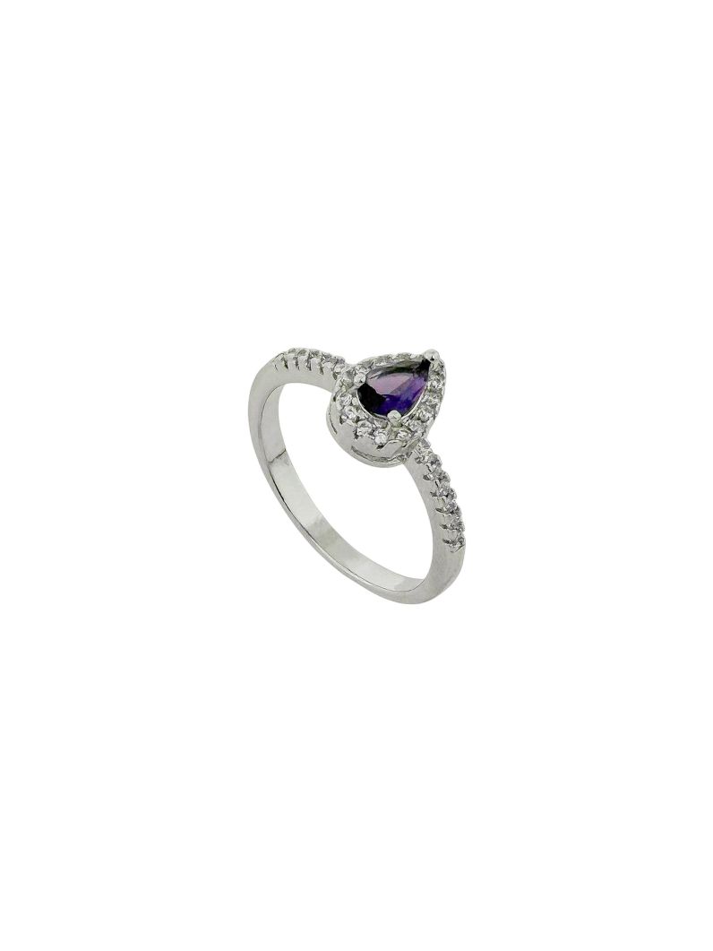 Anel Folheado a Ouro 18k Cristal de Zirconia em Gota