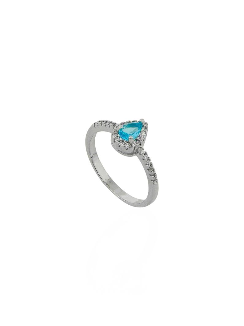 Anel Folheado a Ouro 18k Cristal de Zirconia em Gota