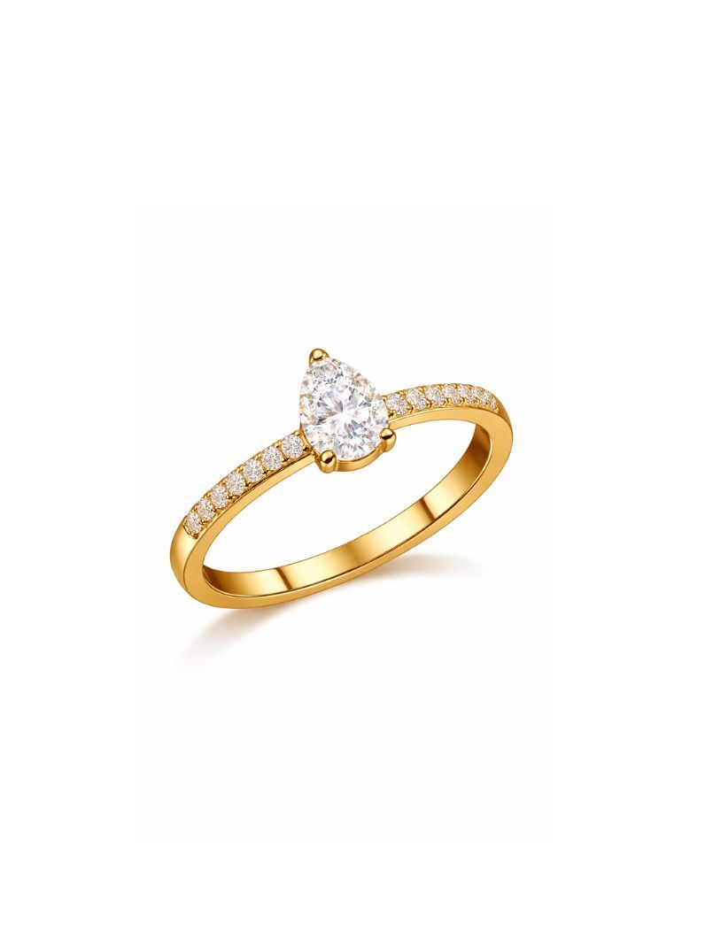 Anel Folheado a Ouro 18k Cristal de Zirconia em Gota