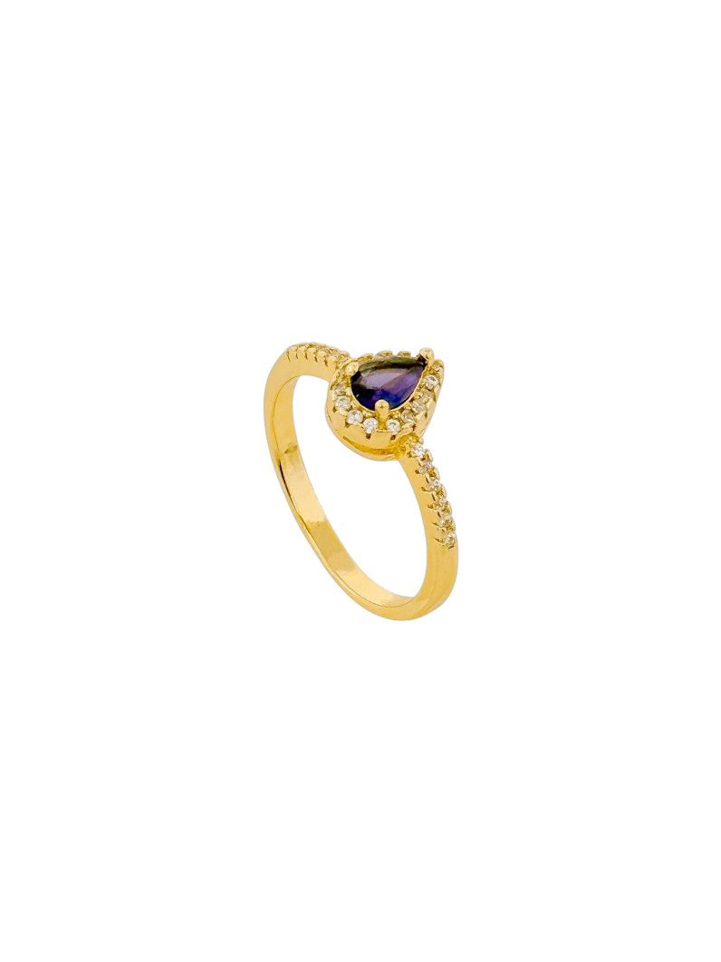 Anel Folheado a Ouro 18k Cristal de Zirconia em Gota