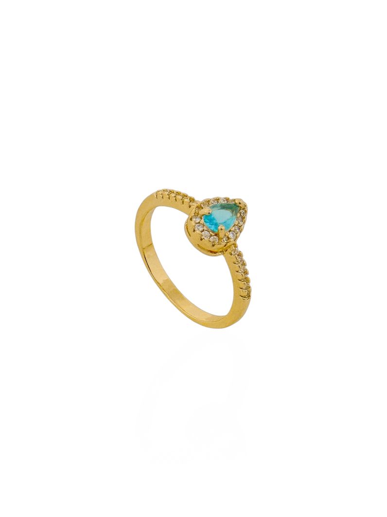 Anel Folheado a Ouro 18k Cristal de Zirconia em Gota