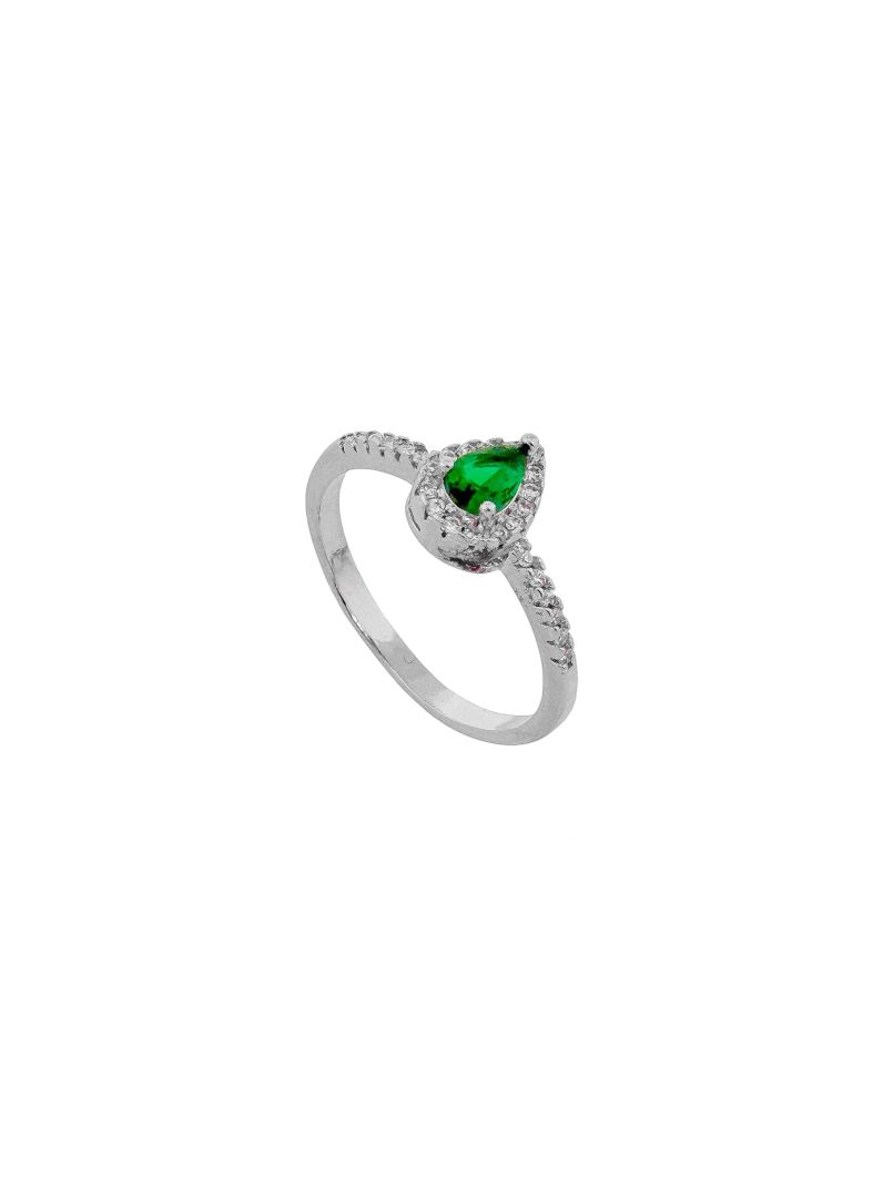 Anel Folheado a Ouro 18k Cristal de Zirconia em Gota