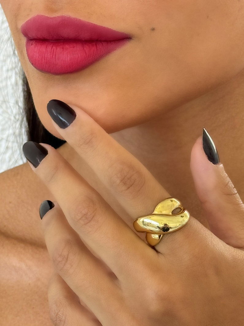 Anel Folheado a Ouro 18k e Prata Design Cruzado