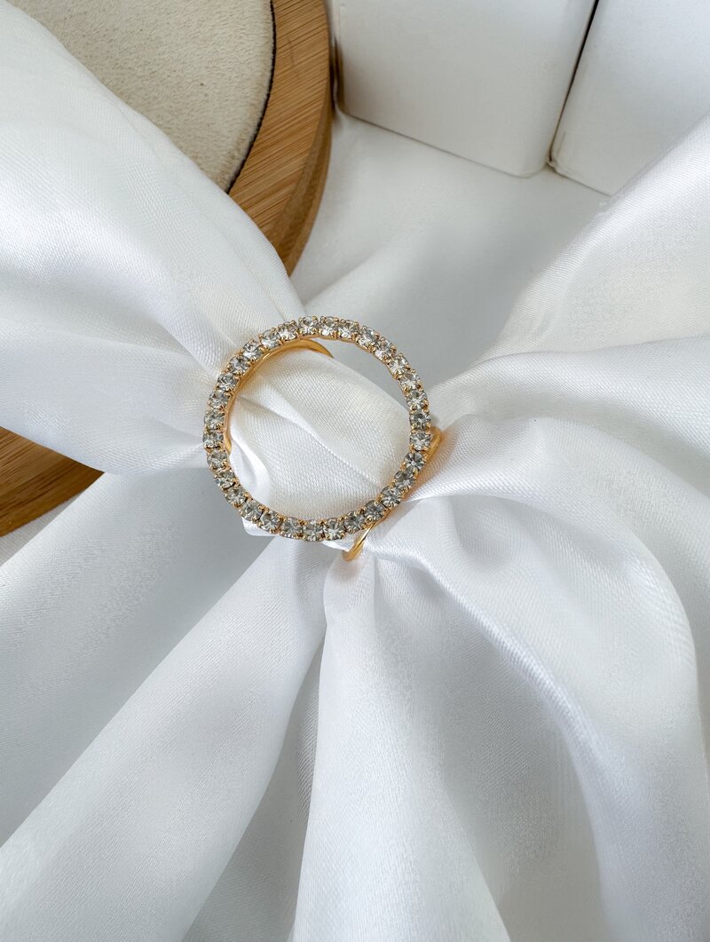 Anel Folheado a Ouro 18k Regulável Dois Fios com Circulo Cravejado