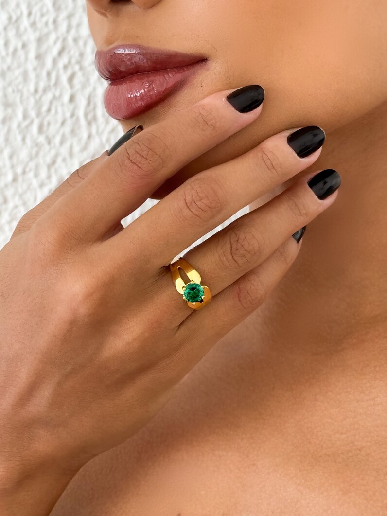 Anel Folheado a Ouro 18k Dois Fios com Zircônia