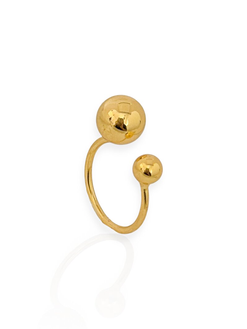 Anel Folheado a Ouro 18k e Prata 925 Esfera Grande e Pequena