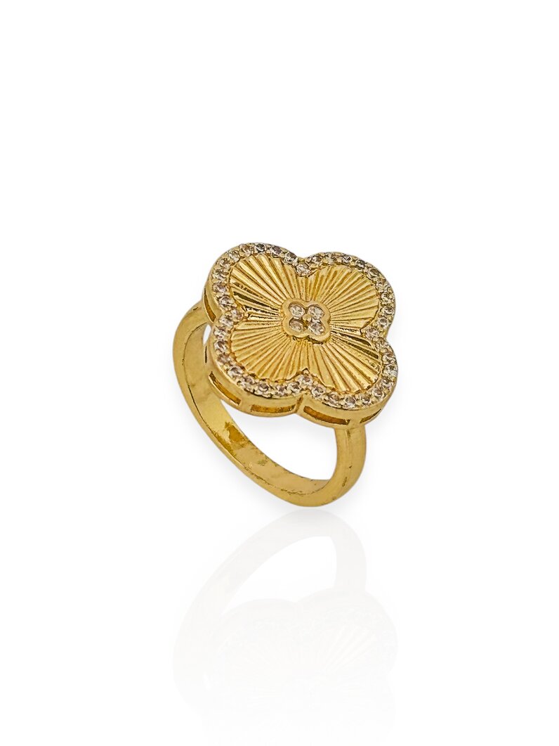 Anel Folheado a Ouro 18k e Prata 925 Inspiração Virginia com Zircônia