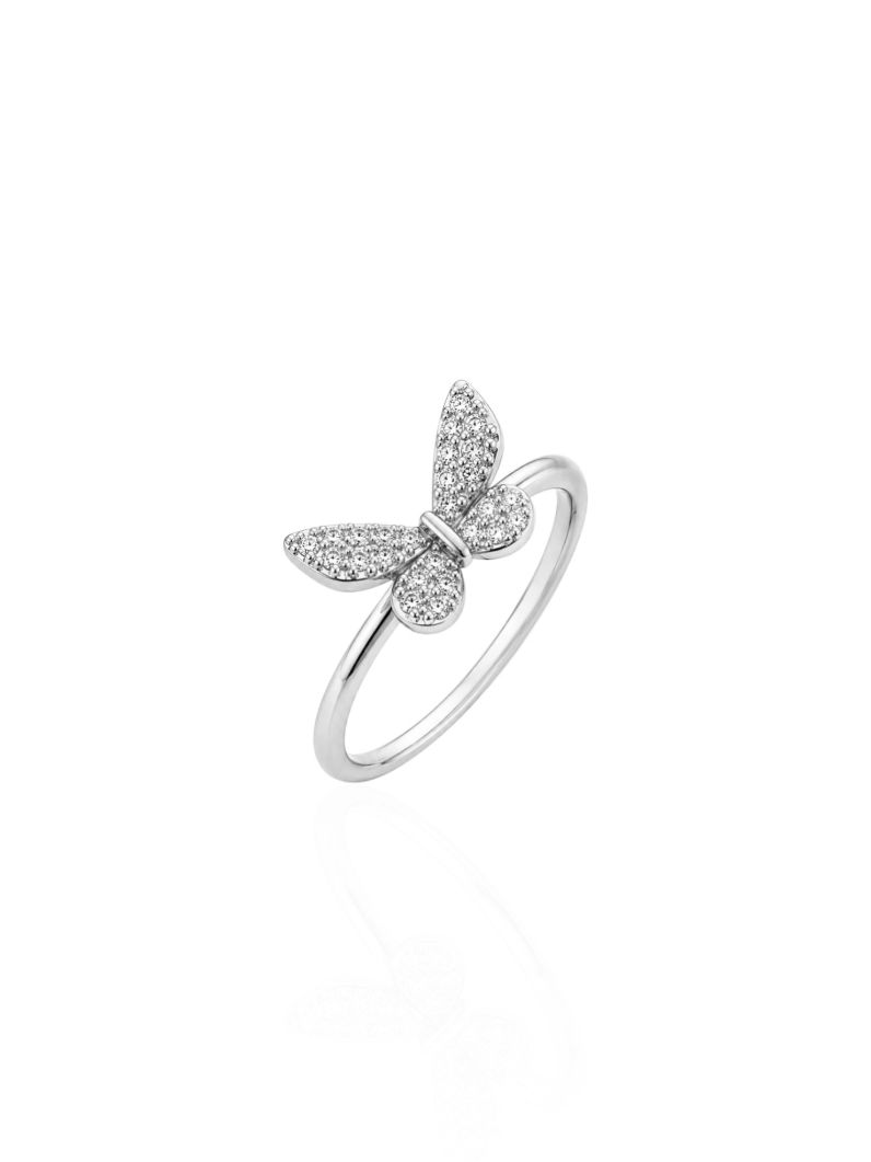 Anel Folheado a Ouro 18k e Prata Borboleta Cravejado