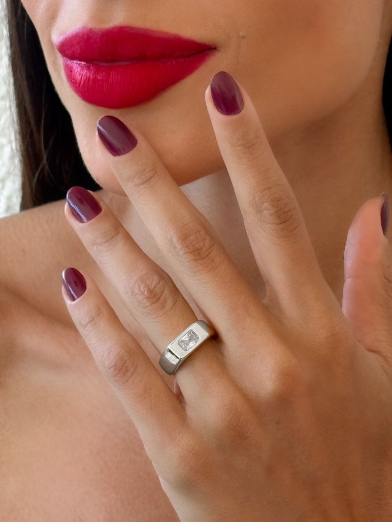 Anel Folheado a Ouro 18k e Prata Com Zirconia