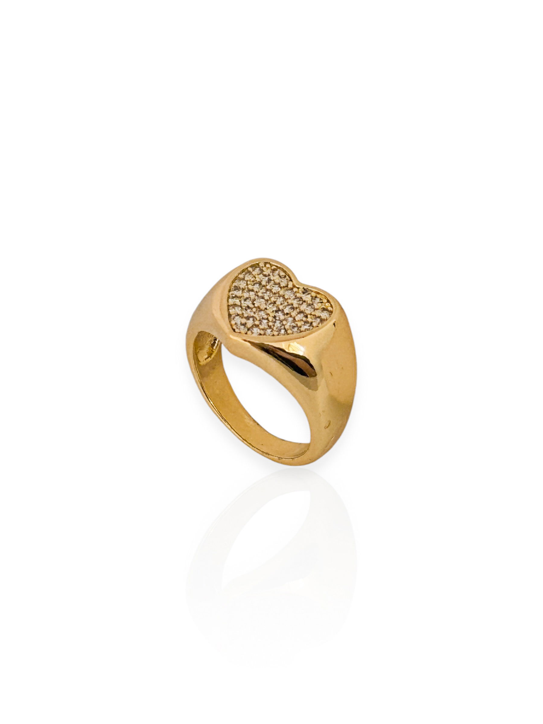 Anel Folheado a Ouro 18k e Prata Coração Cravejado