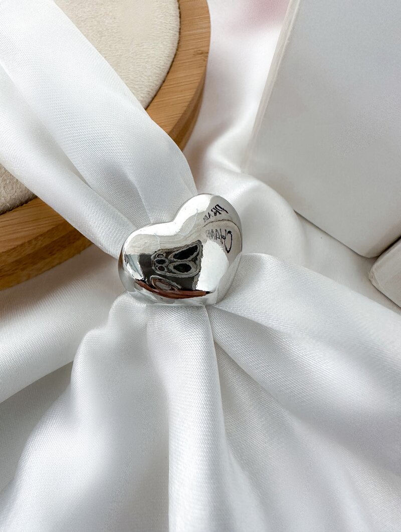 Anel Folheado a Ouro 18k e Prata Coração Liso