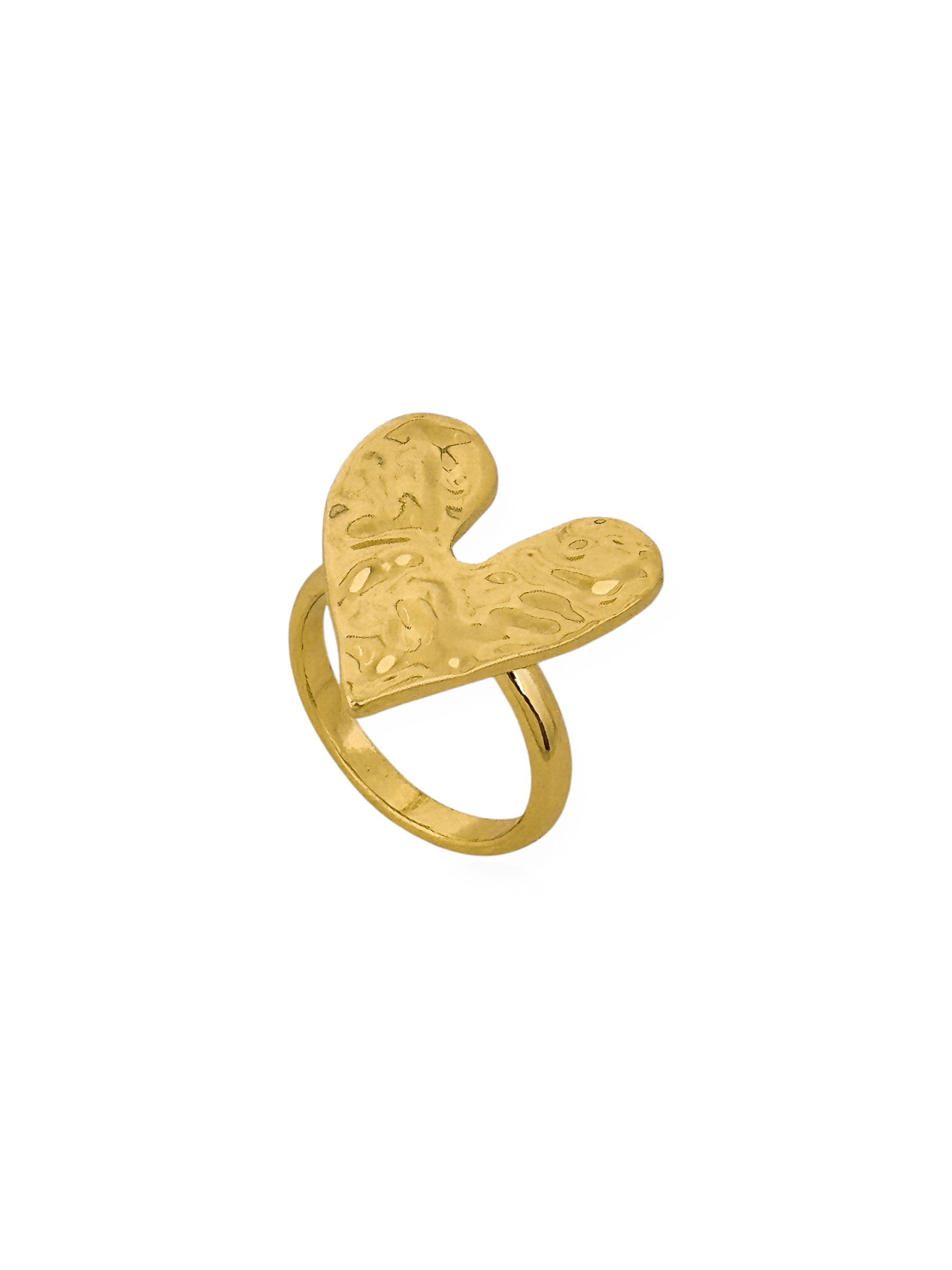 Anel Folheado a Ouro 18k e Prata Coração Martelado