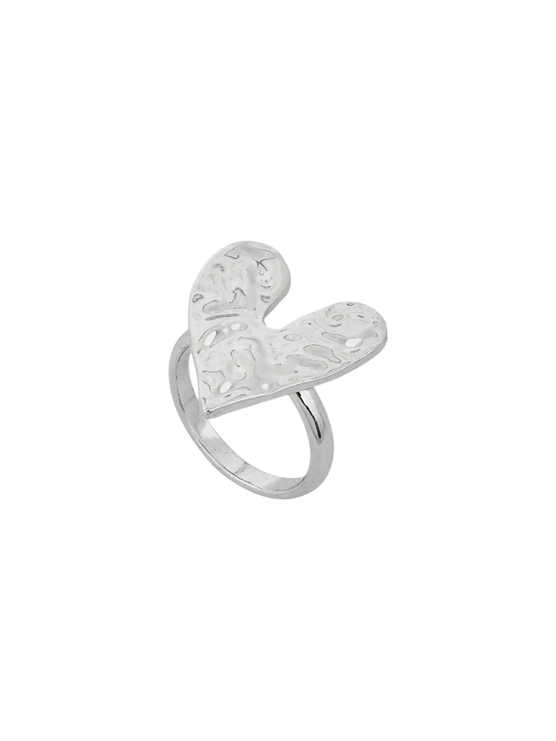 Anel Folheado a Ouro 18k e Prata Coração Martelado