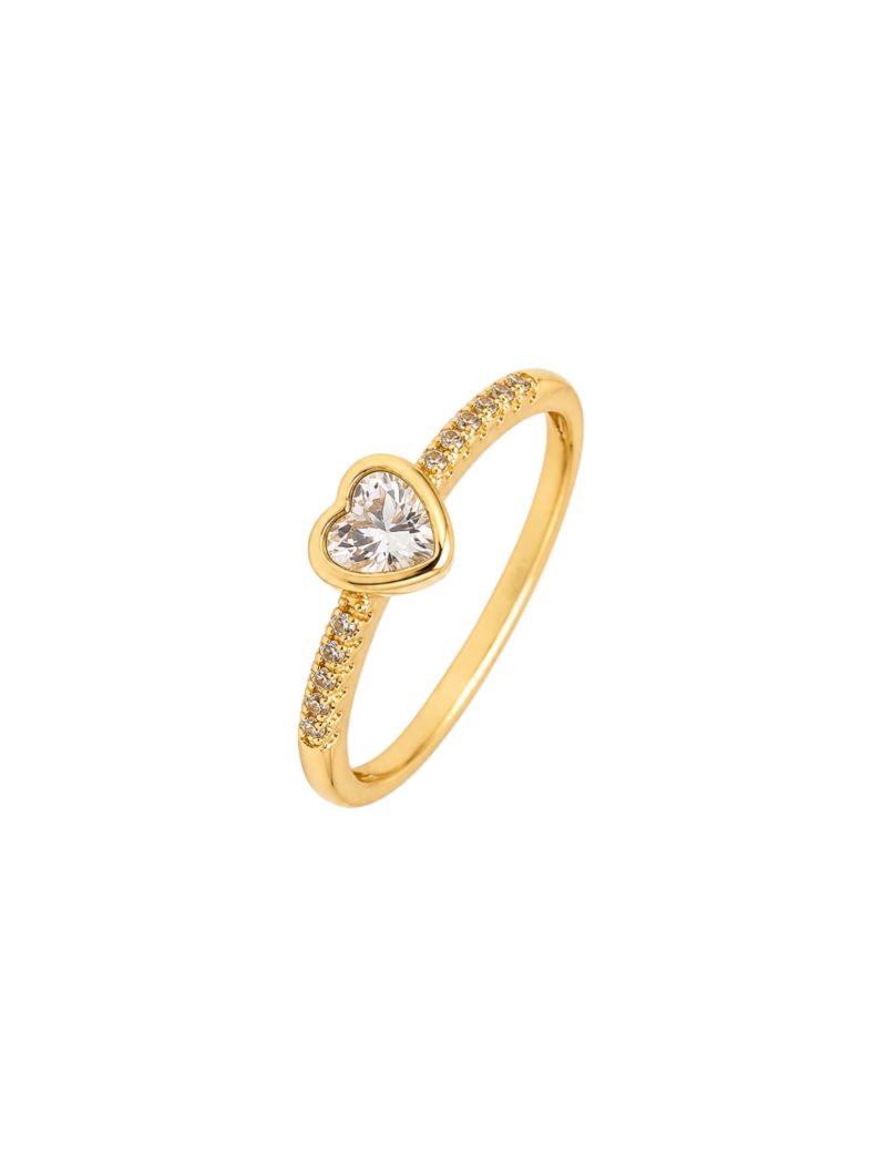 Anel Folheado a Ouro 18k e Prata Coração Zirconia Encapsulado