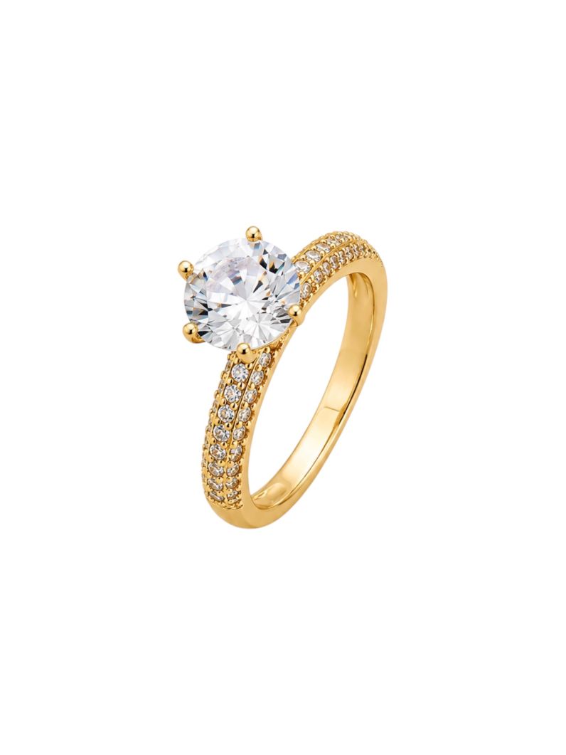 Anel Folheado a Ouro 18k e Prata Cravejado Com Ponto de Luz