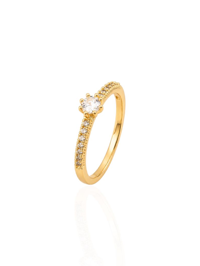 Anel Folheado a Ouro 18k e Prata Cravejado Com Zircônia