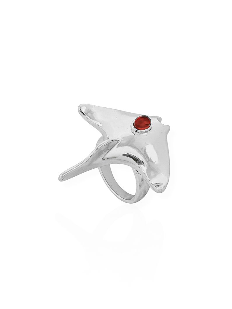 Anel Folheado a Ouro 18k e Prata Design Arraia Com Cristal