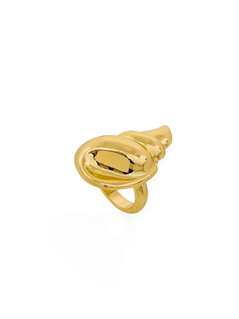 Anel Folheado a Ouro 18k e Prata Design Concha