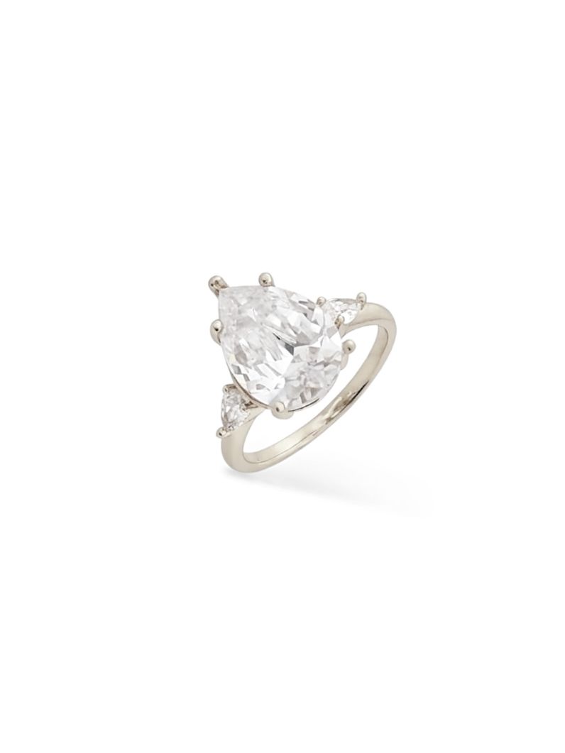 Anel Folheado a Ouro 18k e Prata Design Gota de Zirconia