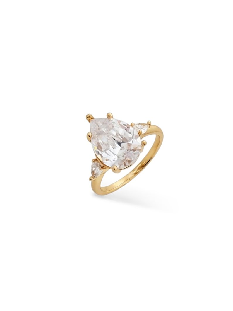 Anel Folheado a Ouro 18k e Prata Design Gota de Zirconia