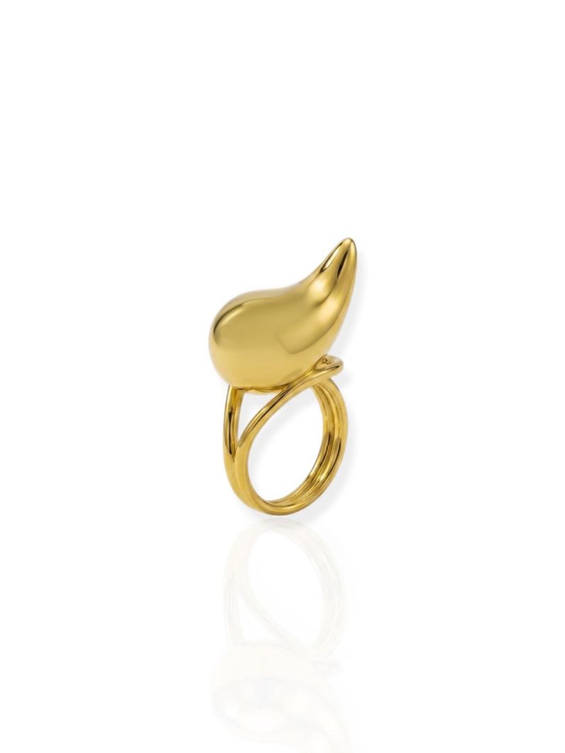 Anel Folheado a Ouro 18k e Prata Design Gota Maxi