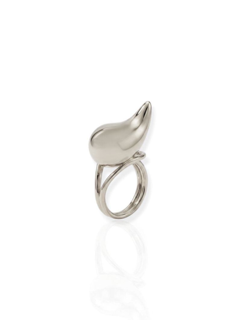 Anel Folheado a Ouro 18k e Prata Design Gota Maxi