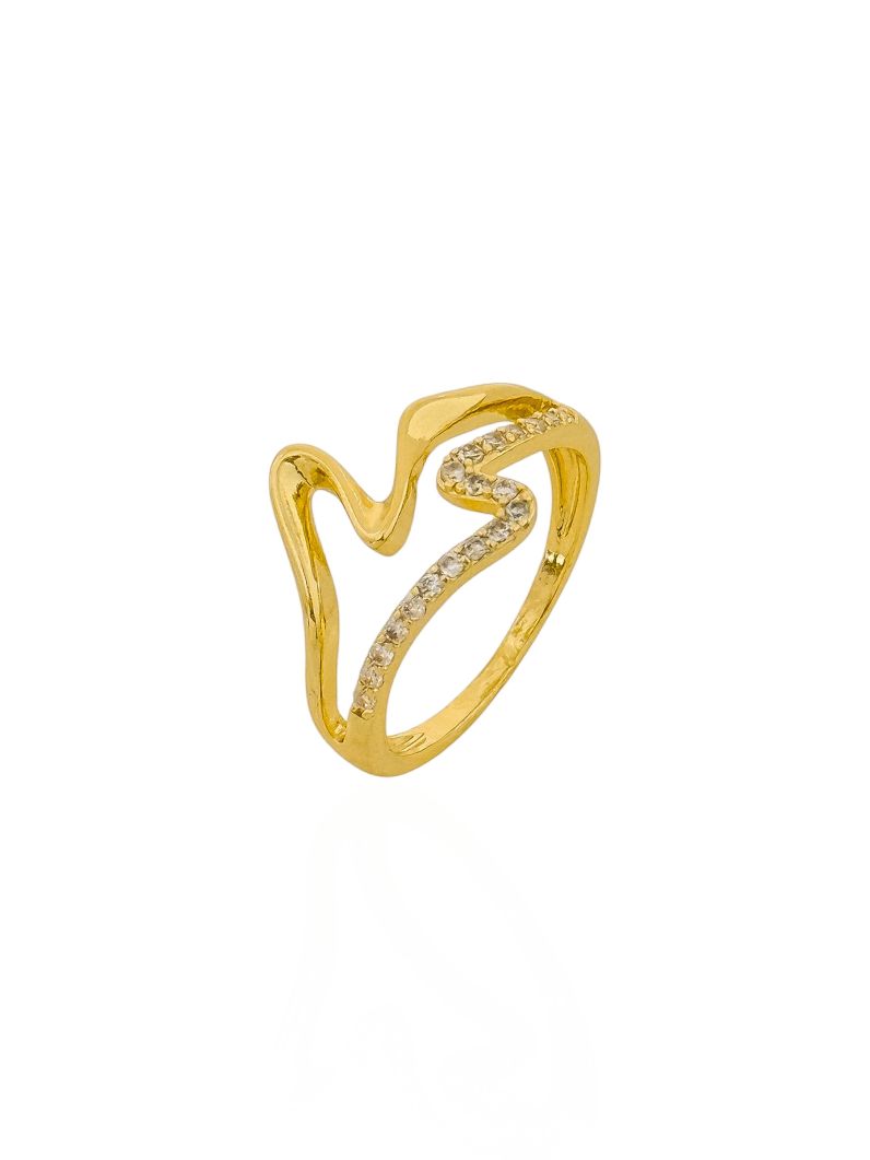 Anel Folheado a Ouro 18k e Prata Design Ondulado Cravejado e Liso